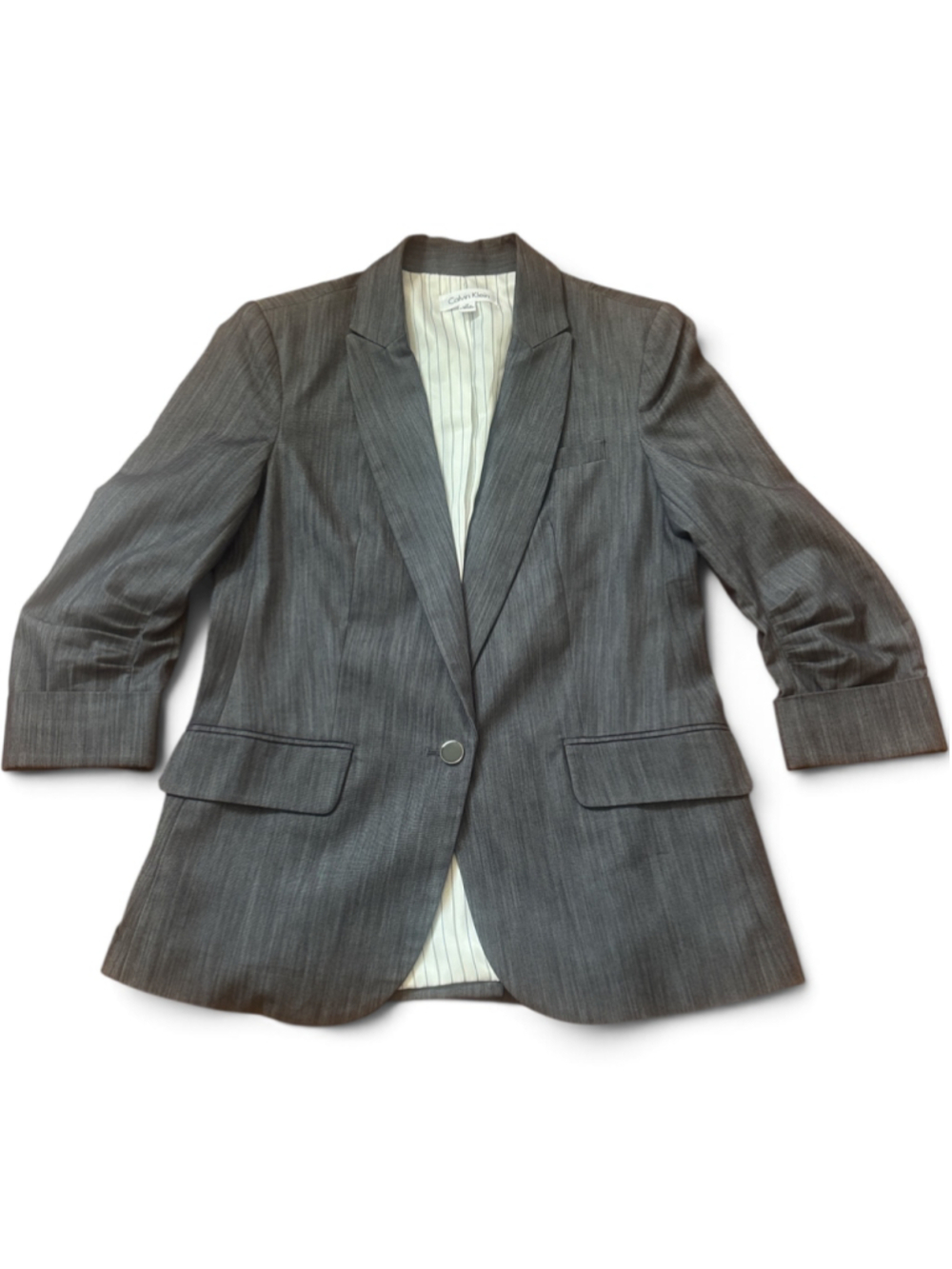 Calvin Klein Blazer Size 10 Grey Striped Lined Jacket